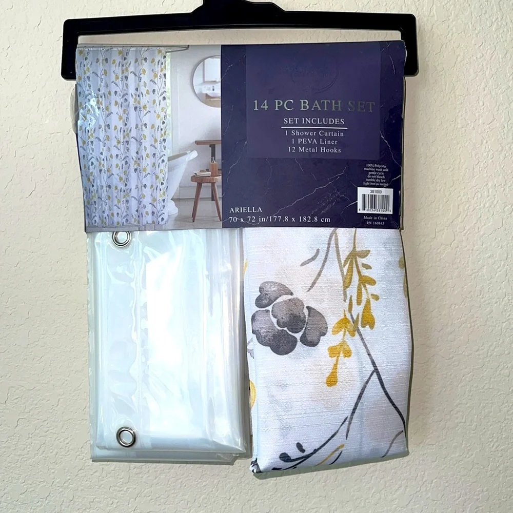 🆕 14pc Botanical Design SHOWER CURTAIN SET